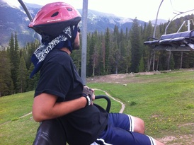 riding the lifts up Copper Mountain, Colorado, for mountain biking