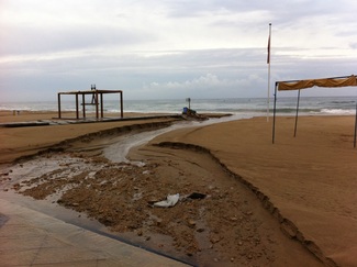 the beach at Torredembarra after a major storm